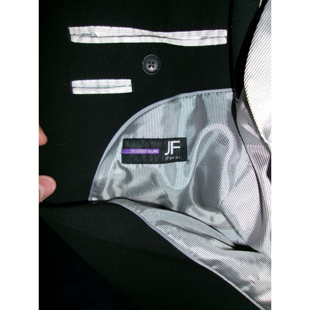 JF J.Ferrar Super Slim Black Suit Jacket Blazer Size 44L Stretch Lined - Picture 4 of 5